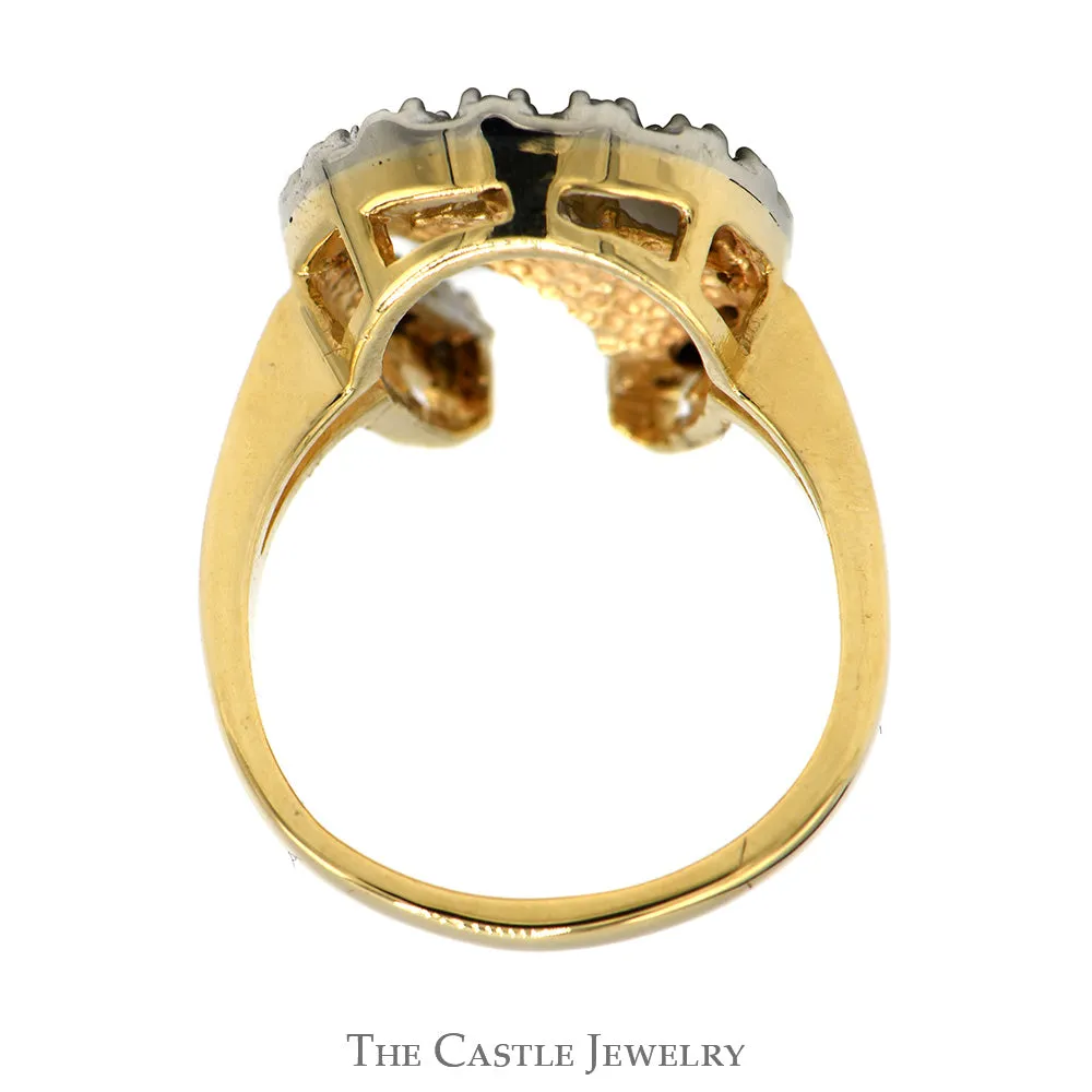 1/4cttw Round Diamond Horseshoe Ring with Horse Head in 14k Yellow Gold