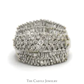 1.75cttw Baguette and Round Diamond Wide Cluster Ring in 10k White Gold