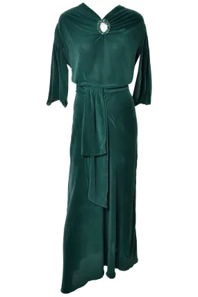 1930's Plush Green Velveteen Vintage Hostess Gown Robe 8