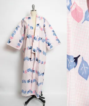 1980s Kimono Floral Printed Cotton Japanese Robe 80s