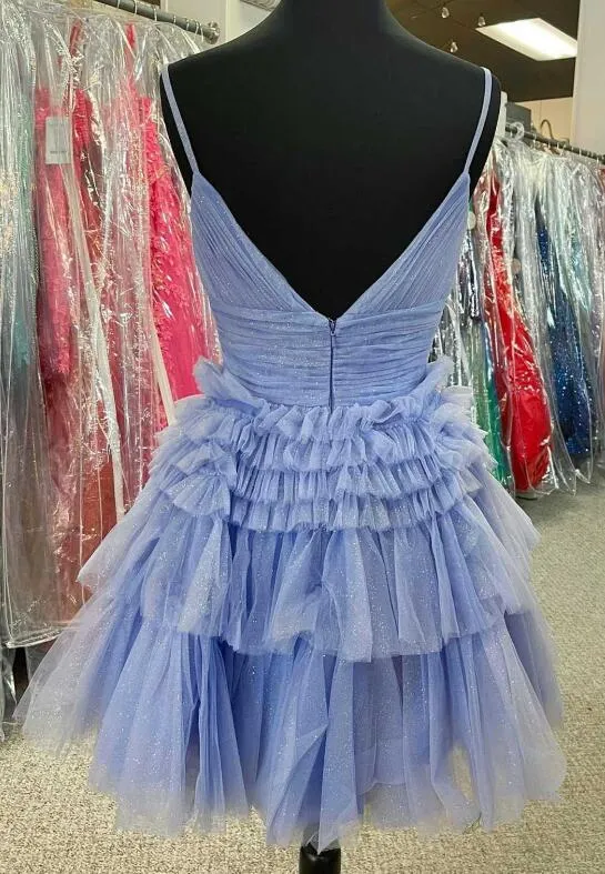 2023 V-neck Sparkly Tulle Homecoming Dresses PC1174