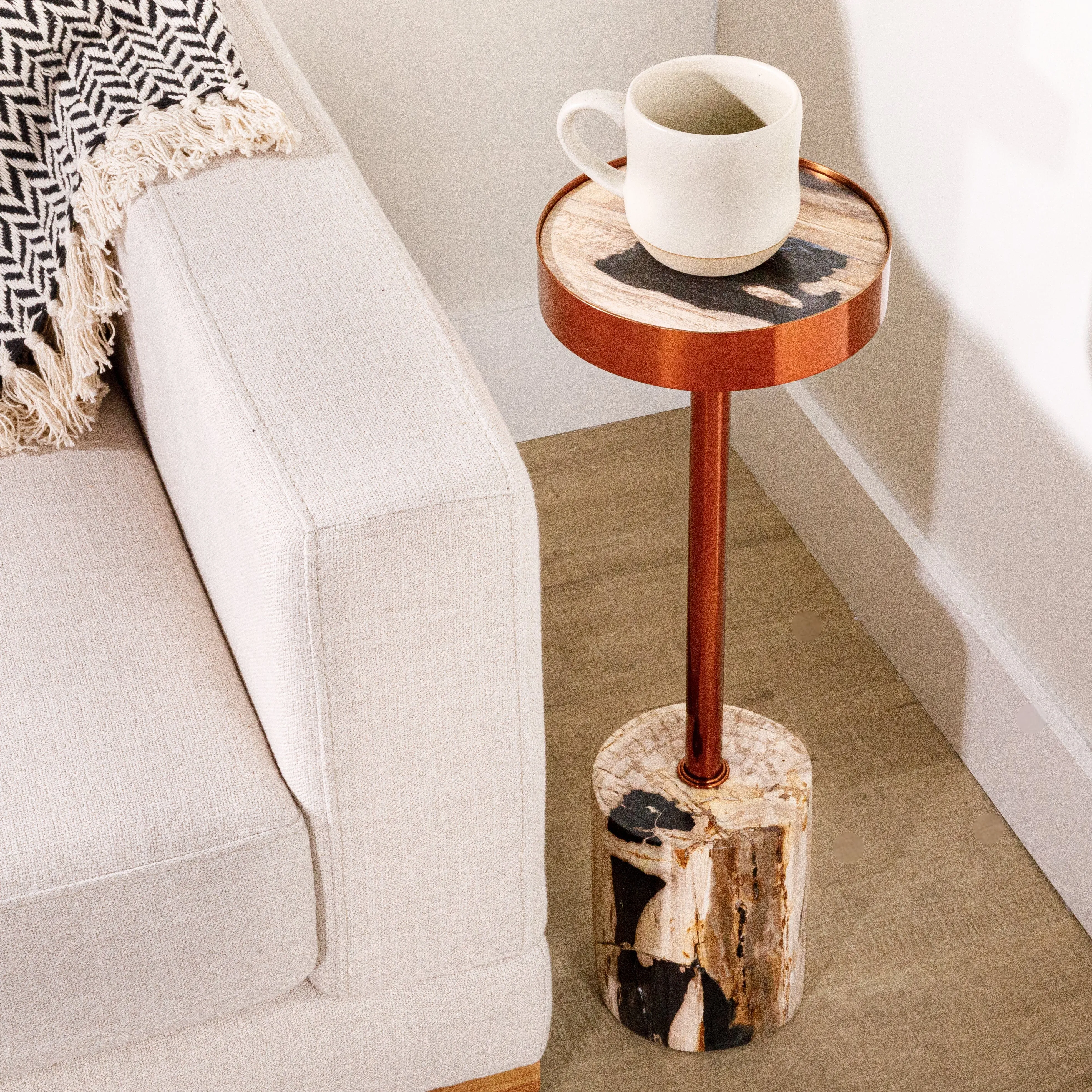 25 Black Petrified Wood Drink Table with Cylinder Base