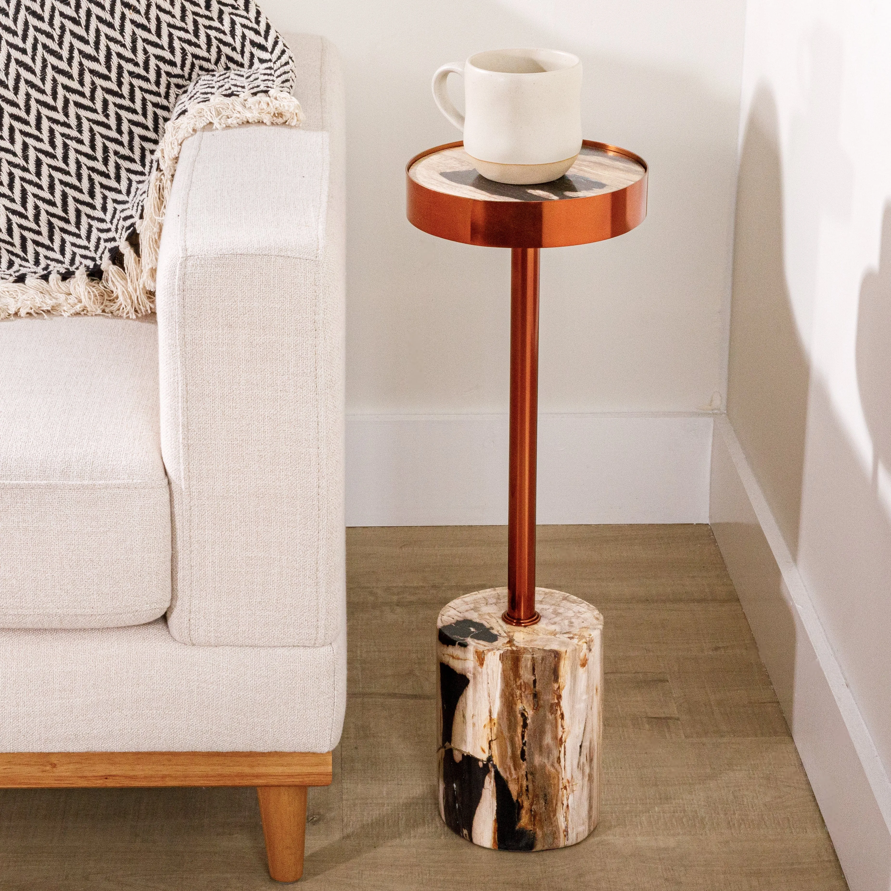 25 Black Petrified Wood Drink Table with Cylinder Base