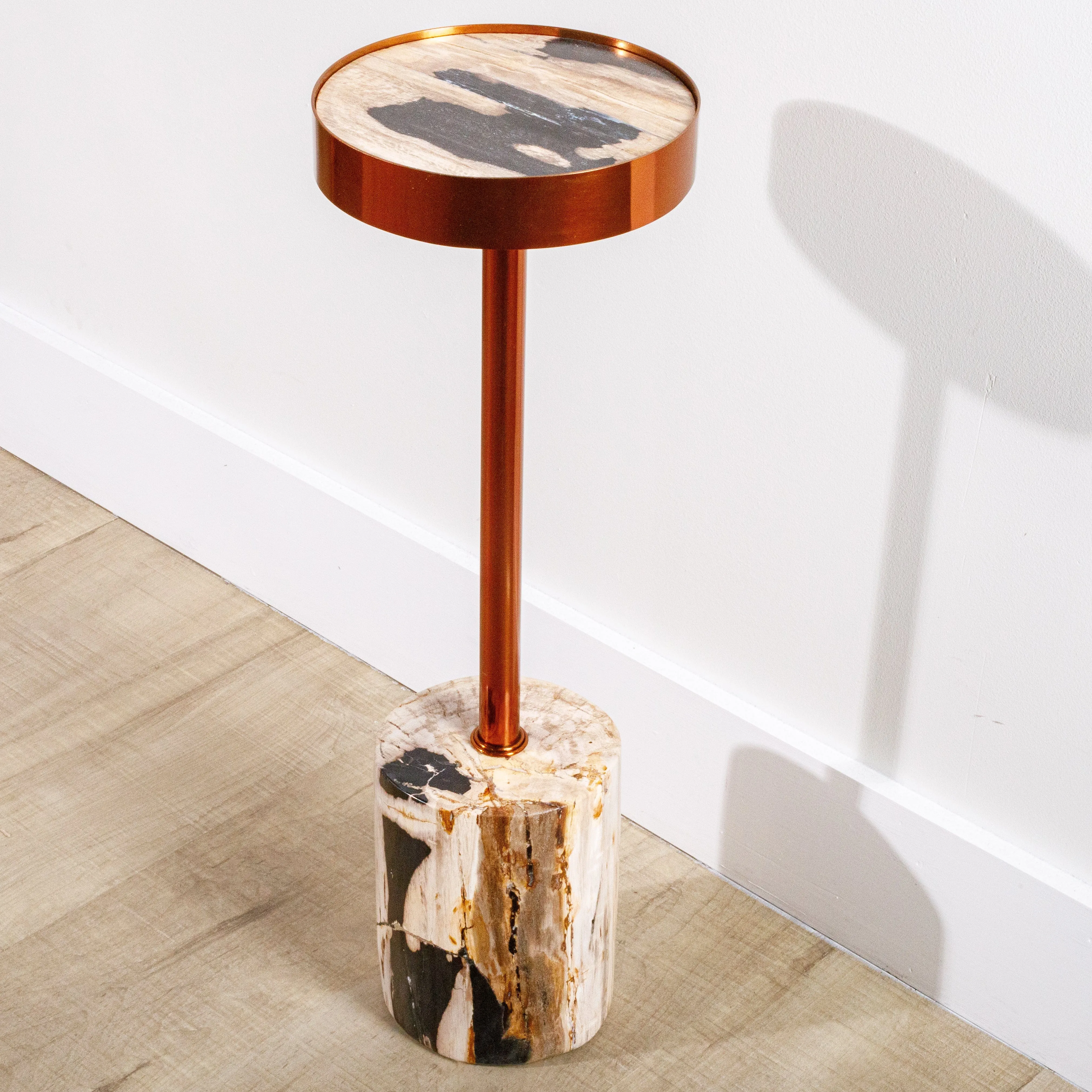 25 Black Petrified Wood Drink Table with Cylinder Base