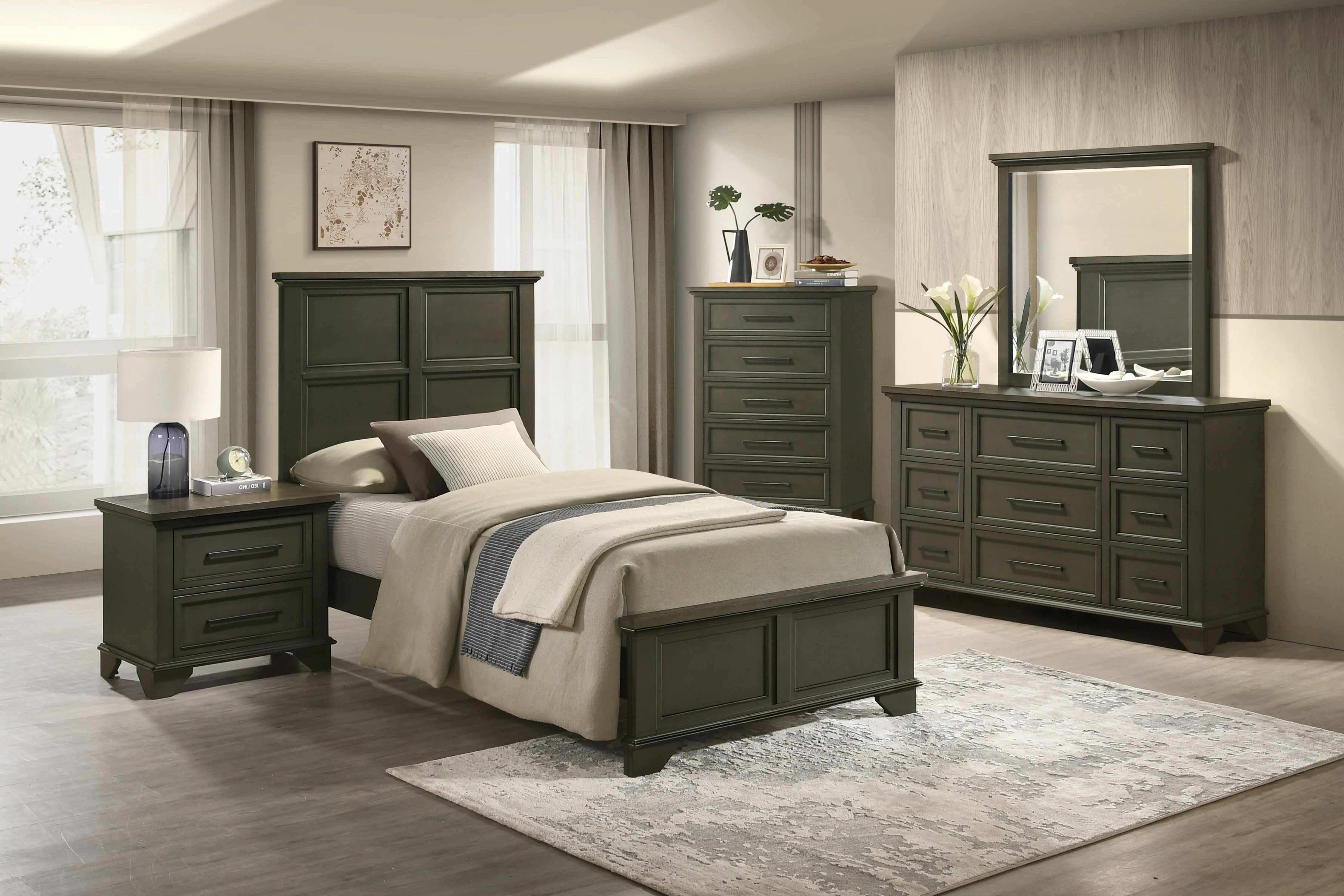 Abigail 3-Piece Twin Bed - Grey