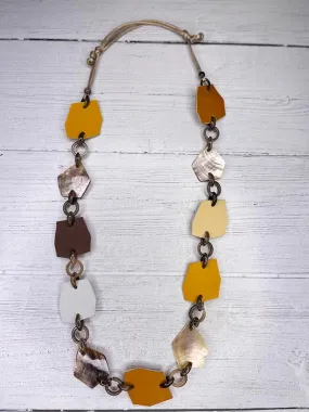 Adjustable Long Necklace Synthetic Leather and Mother of Pearl Rhombus  Alisha D Fall Colors