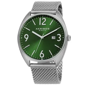 Akribos Xxiv Quartz Green Dial Stainless Steel Mesh Men's Watch AK1026GN