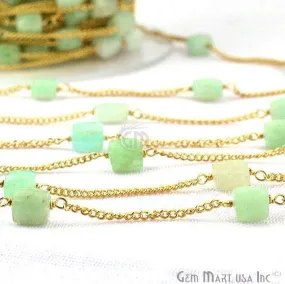 Amazonite Box Beads Gold Plated Wire Wrapped Rosary Chain