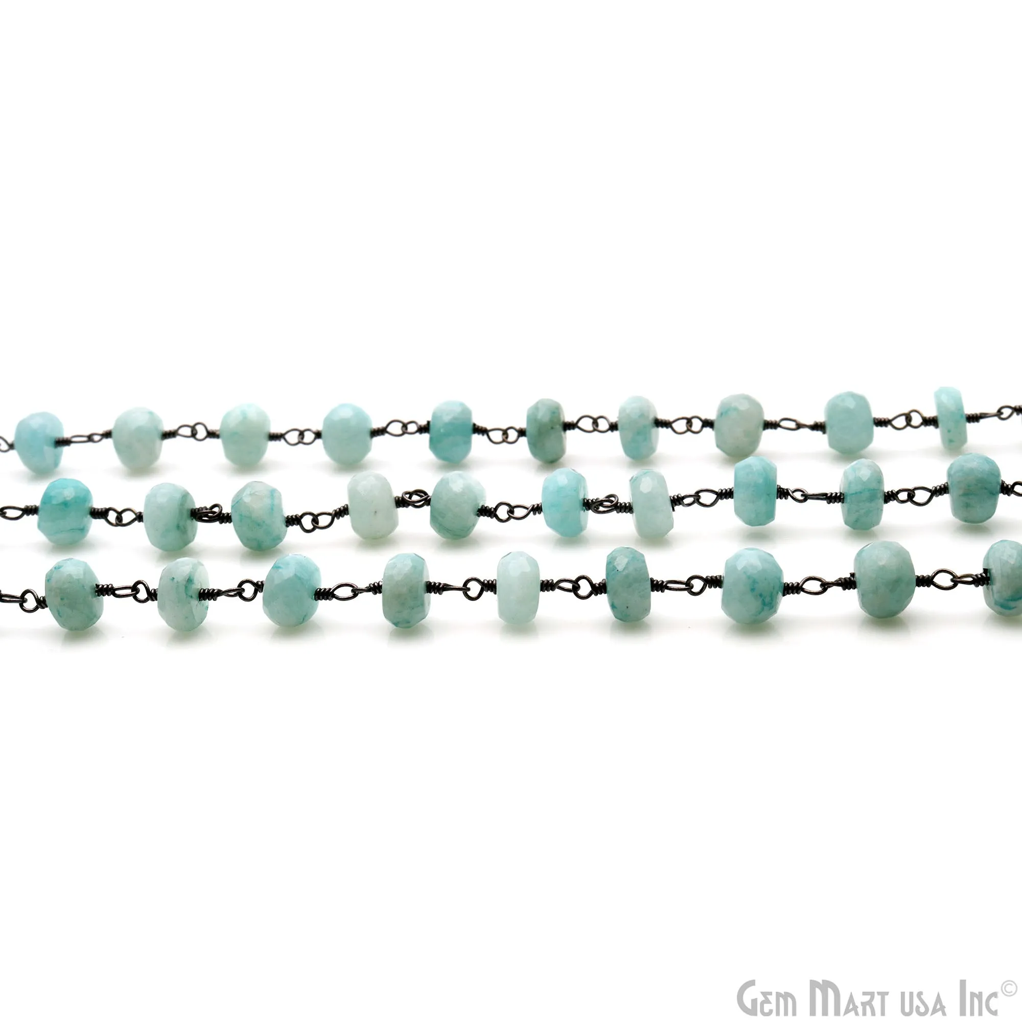 Amazonite Oxidized Wire Wrapped Rondelle Beads Chain