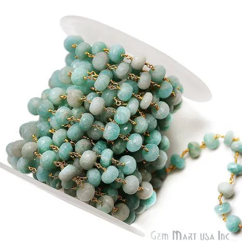 Amazonite Rondelle Beads Gold Plated Rosary Chain