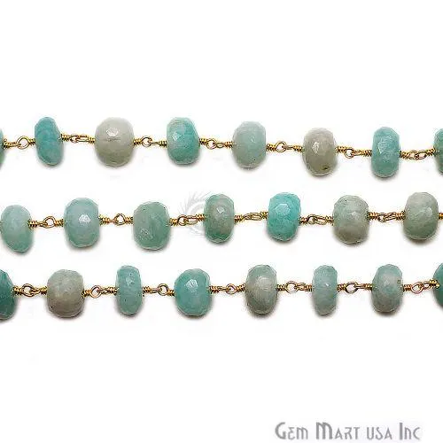 Amazonite Rondelle Beads Gold Plated Rosary Chain