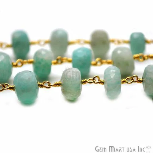 Amazonite Rondelle Beads Gold Plated Rosary Chain