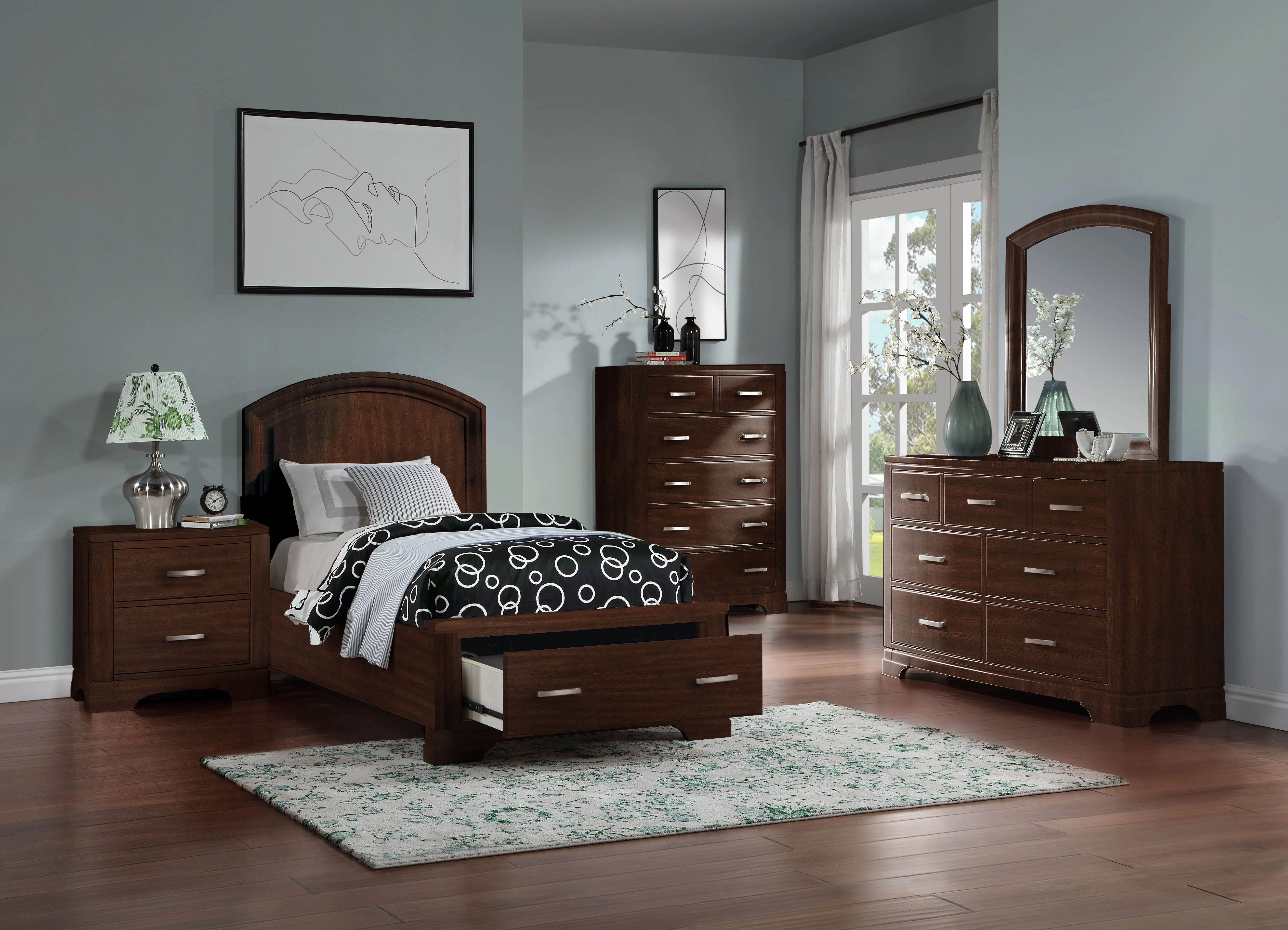 Arista 6-Piece Twin Storage Bedroom Package - Brown Cherry