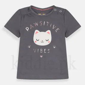 Baby Dark Grey Pawsitive Vibes Printed T-shirt 1347