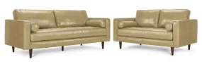 Bari Leather Sofa and Loveseat Set - Stone