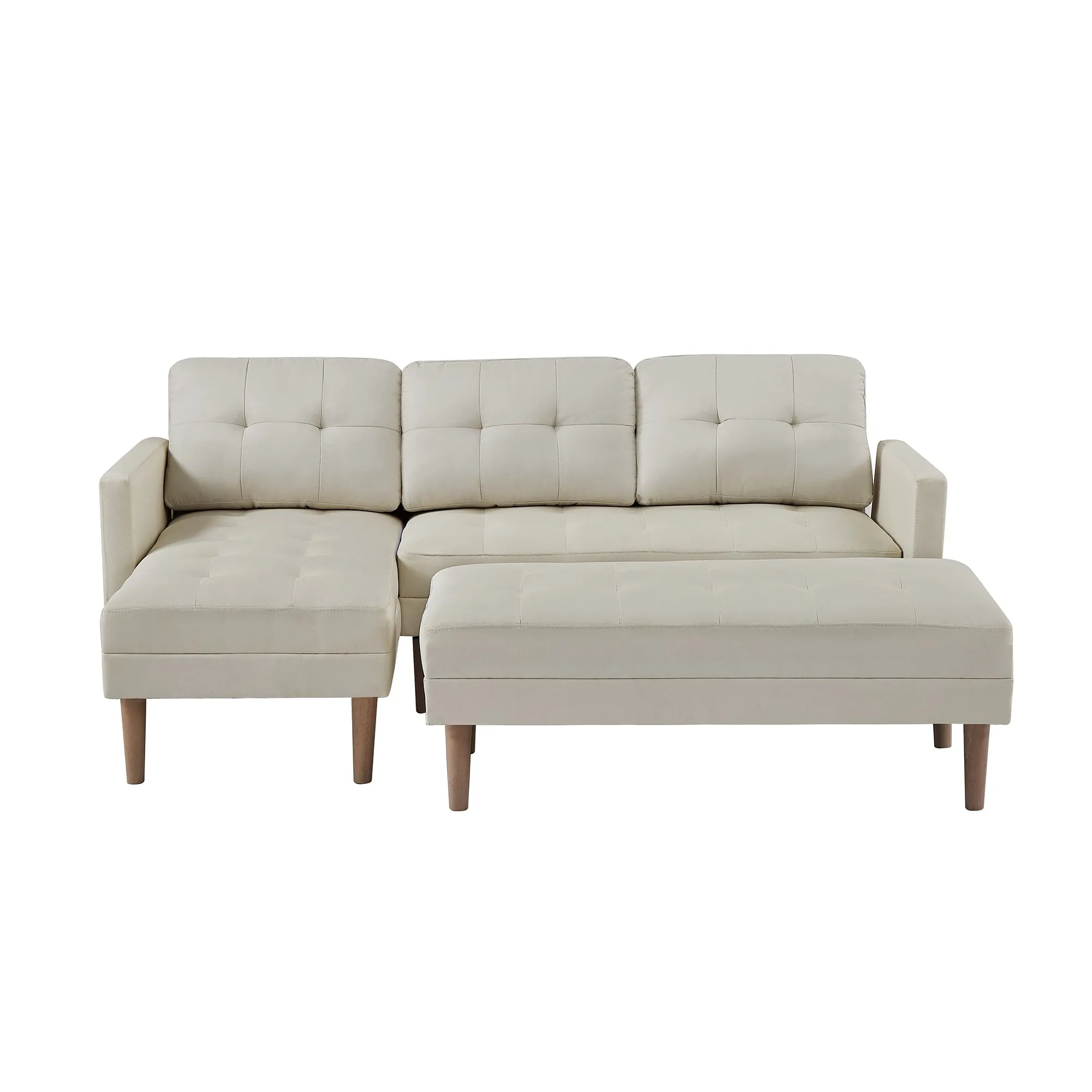 Beige Sectional Sofa Bed , L-shape Sofa Chaise Lounge with Ottoman Bench