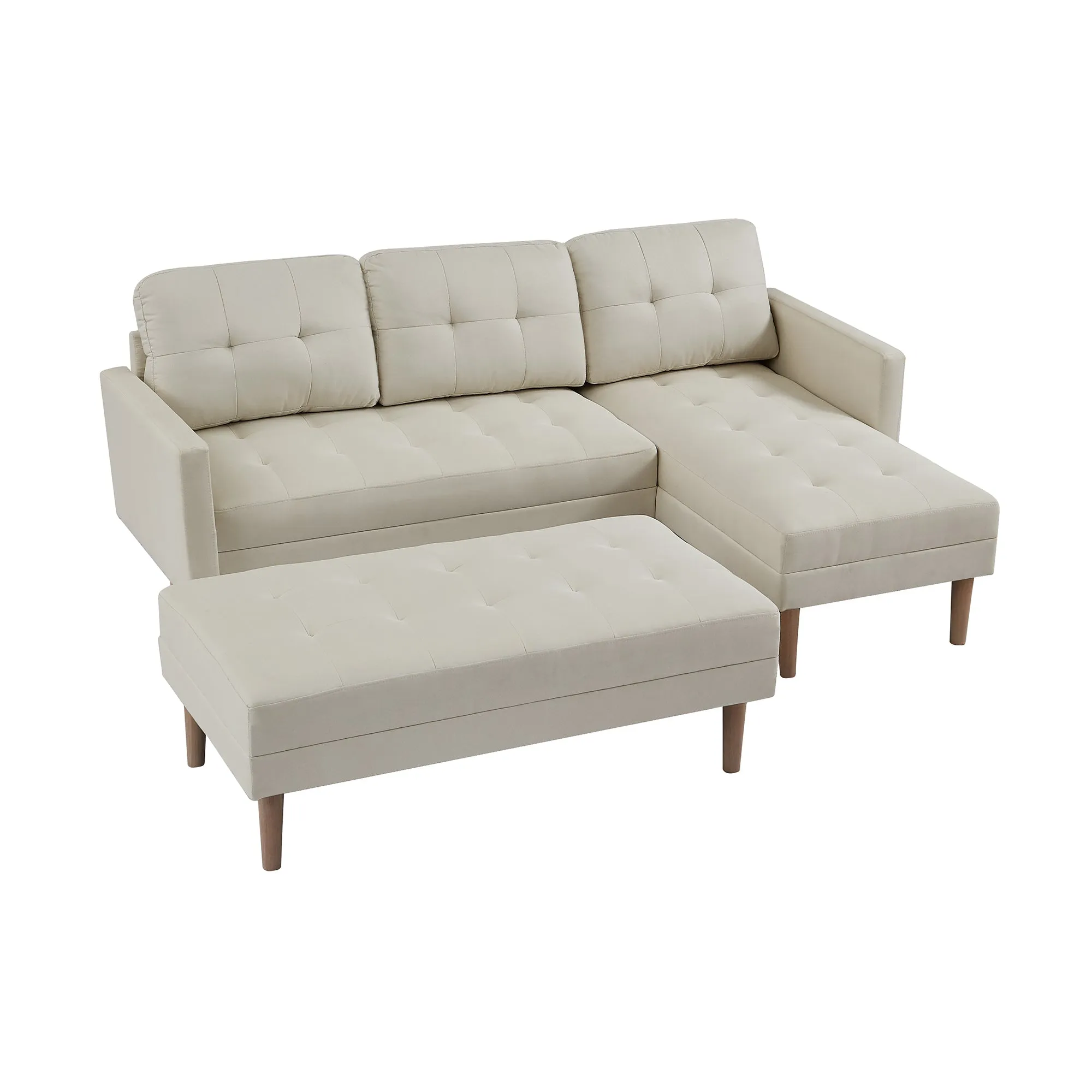 Beige Sectional Sofa Bed , L-shape Sofa Chaise Lounge with Ottoman Bench