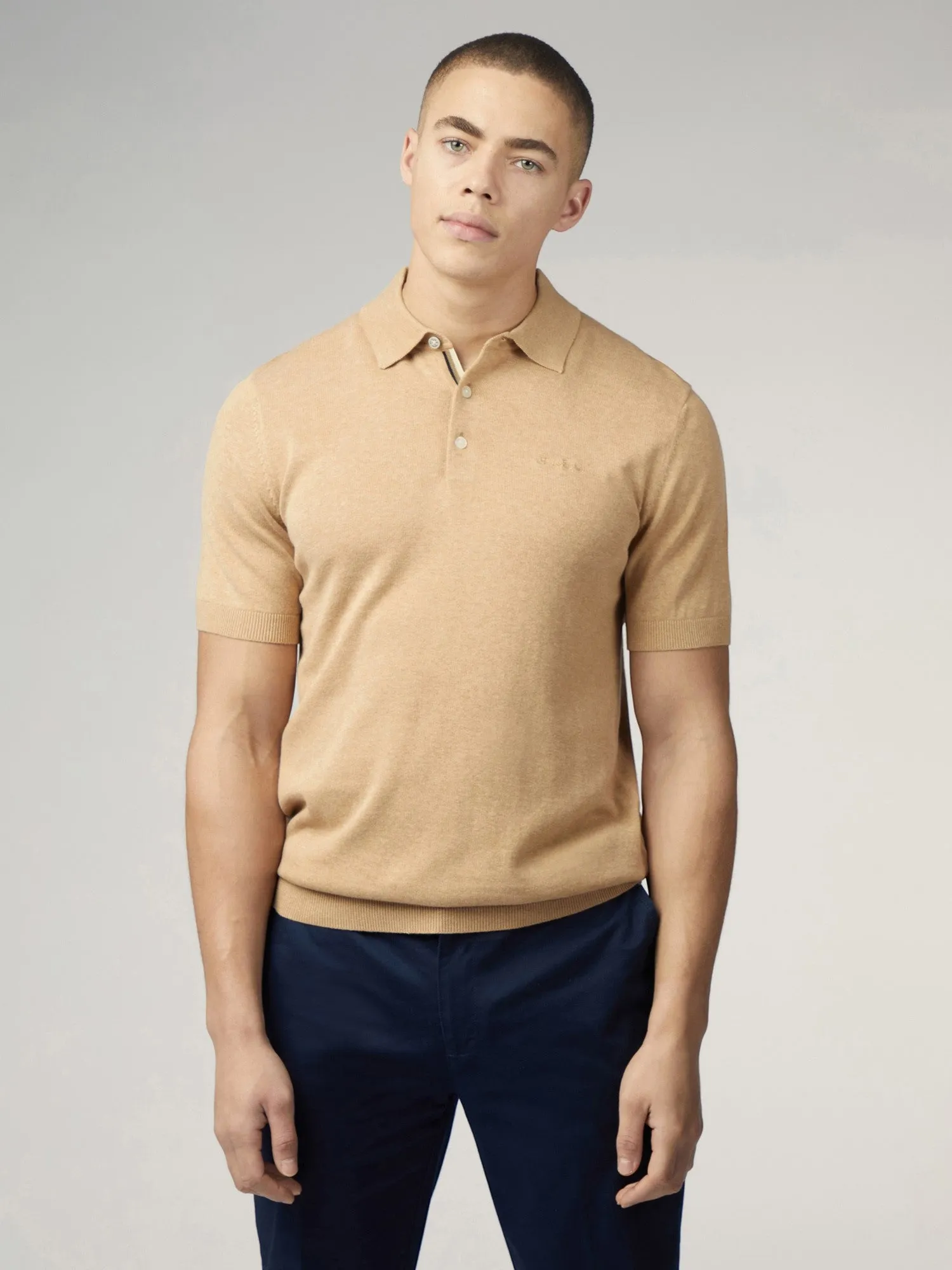 Ben Sherman Men's 0063352 SS Signature Knitted Polo Shirt Stone