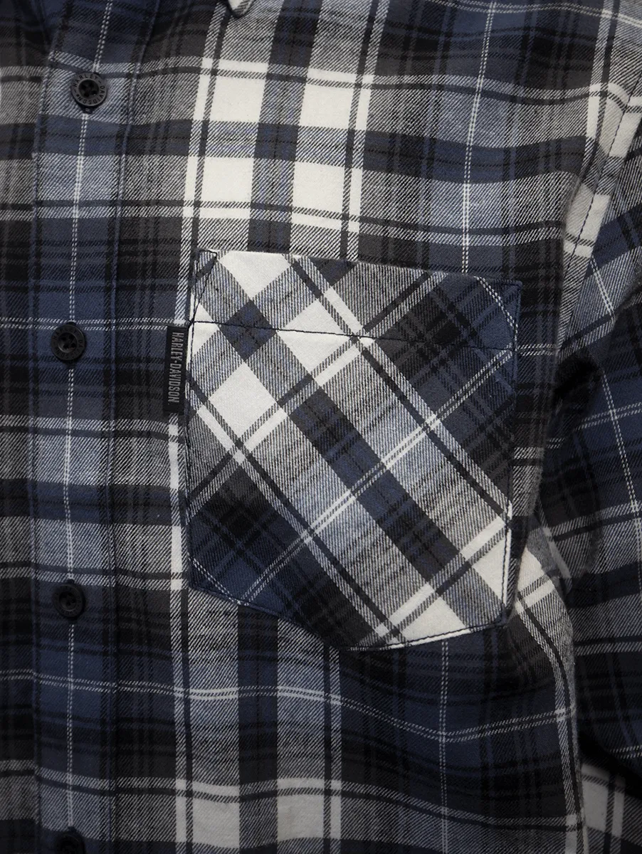 Branded  Men's Blue White Black Plaid L/S Woven Shirt (S02)