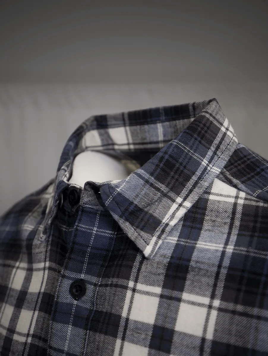 Branded  Men's Blue White Black Plaid L/S Woven Shirt (S02)