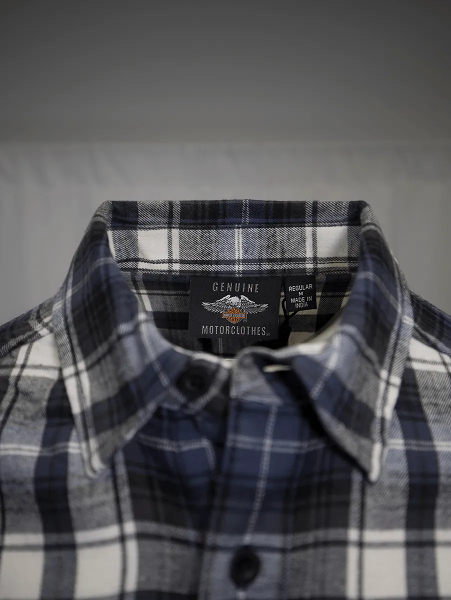 Branded  Men's Blue White Black Plaid L/S Woven Shirt (S02)