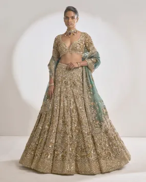 Champagne Zardozi Lehenga Set