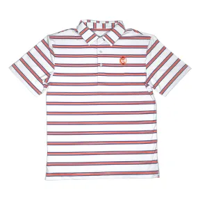 Clemson Ring Crest Polo in White with Orange Stripes