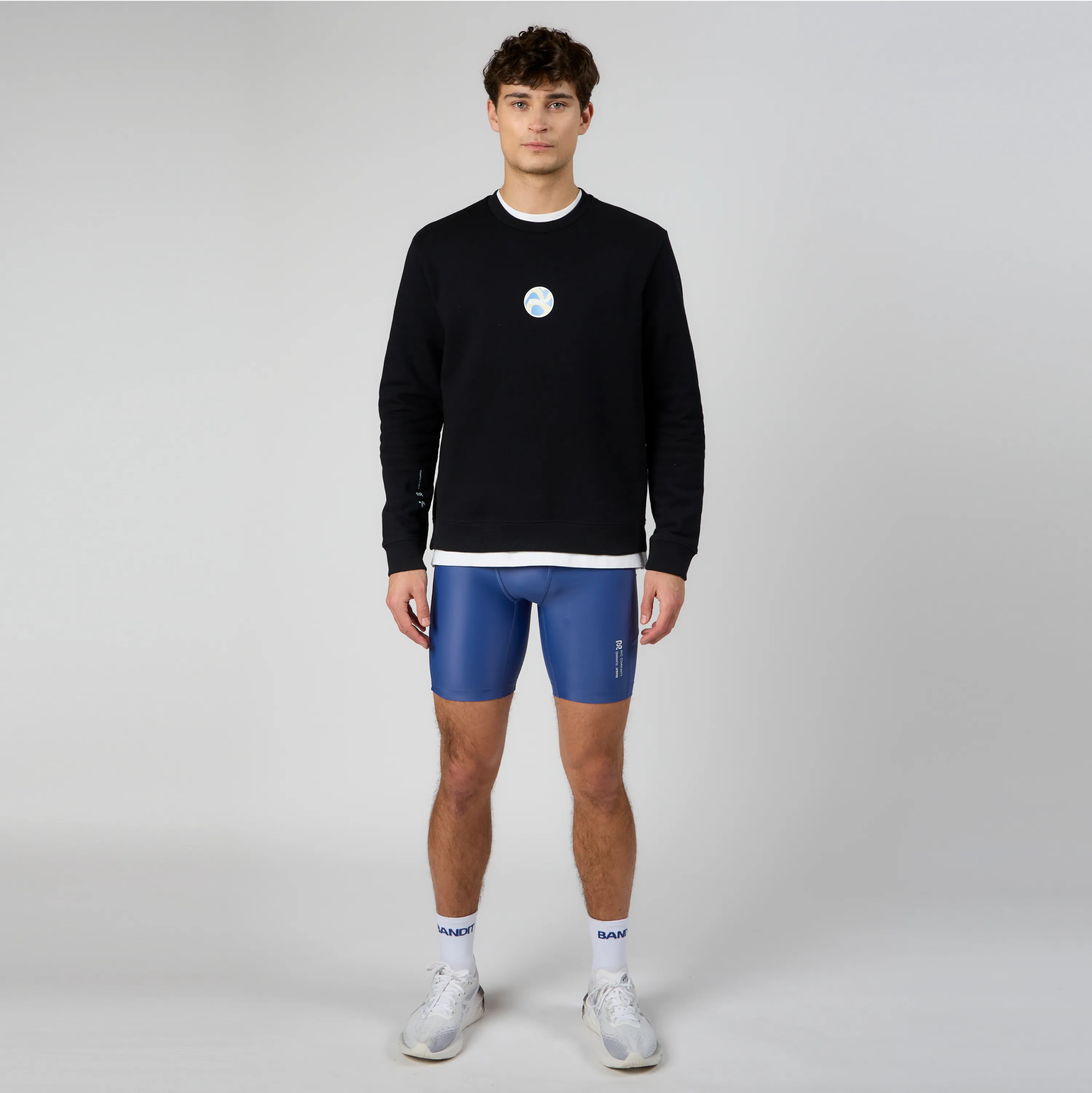 Cotton Fleece Mirrored Runner Crewneck - Black