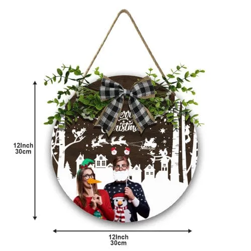 Custom Couple Photo Christmas Door Hanger Welcome Personalized Wood Circle Sign Round Welcome Sign Front Door Decor