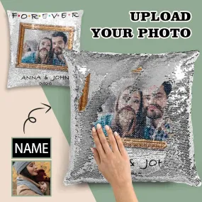 Custom Couple Photo&Name Sequin Pillow Case Personalized Pillow Cover 15.7" x 15.7"