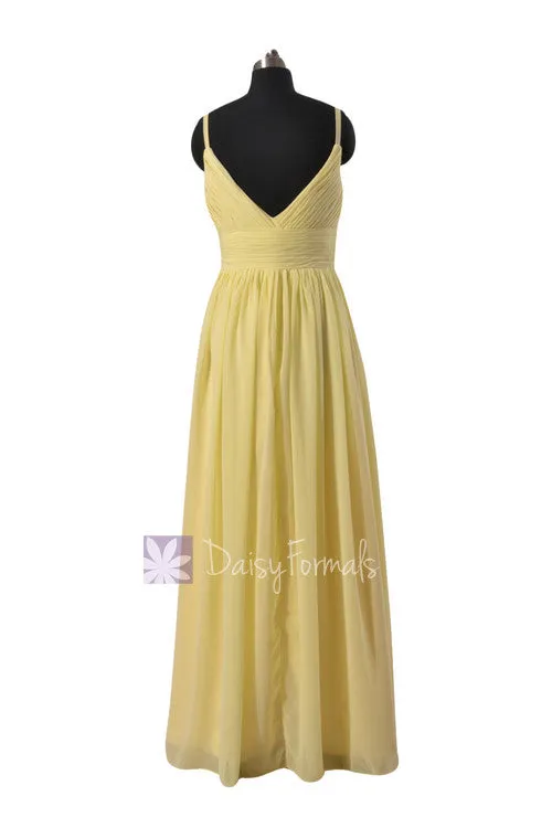 Gorgeous Long Chiffon Wedding Dress Yellow Formal Dress W/Thin Straps(BM29023)