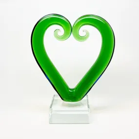 Green Glass Maori Koru Heart Ornament or Trophy