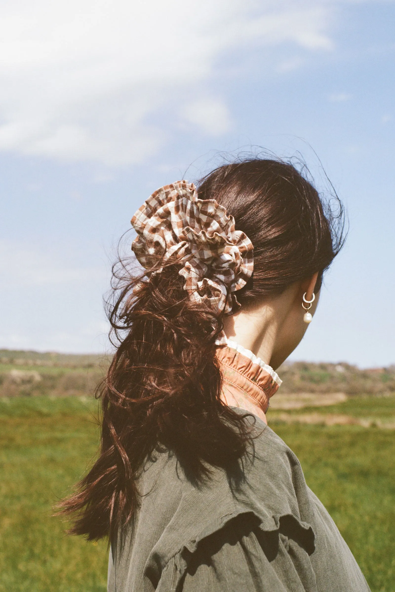 Hair Scrunchie Brown Gingham