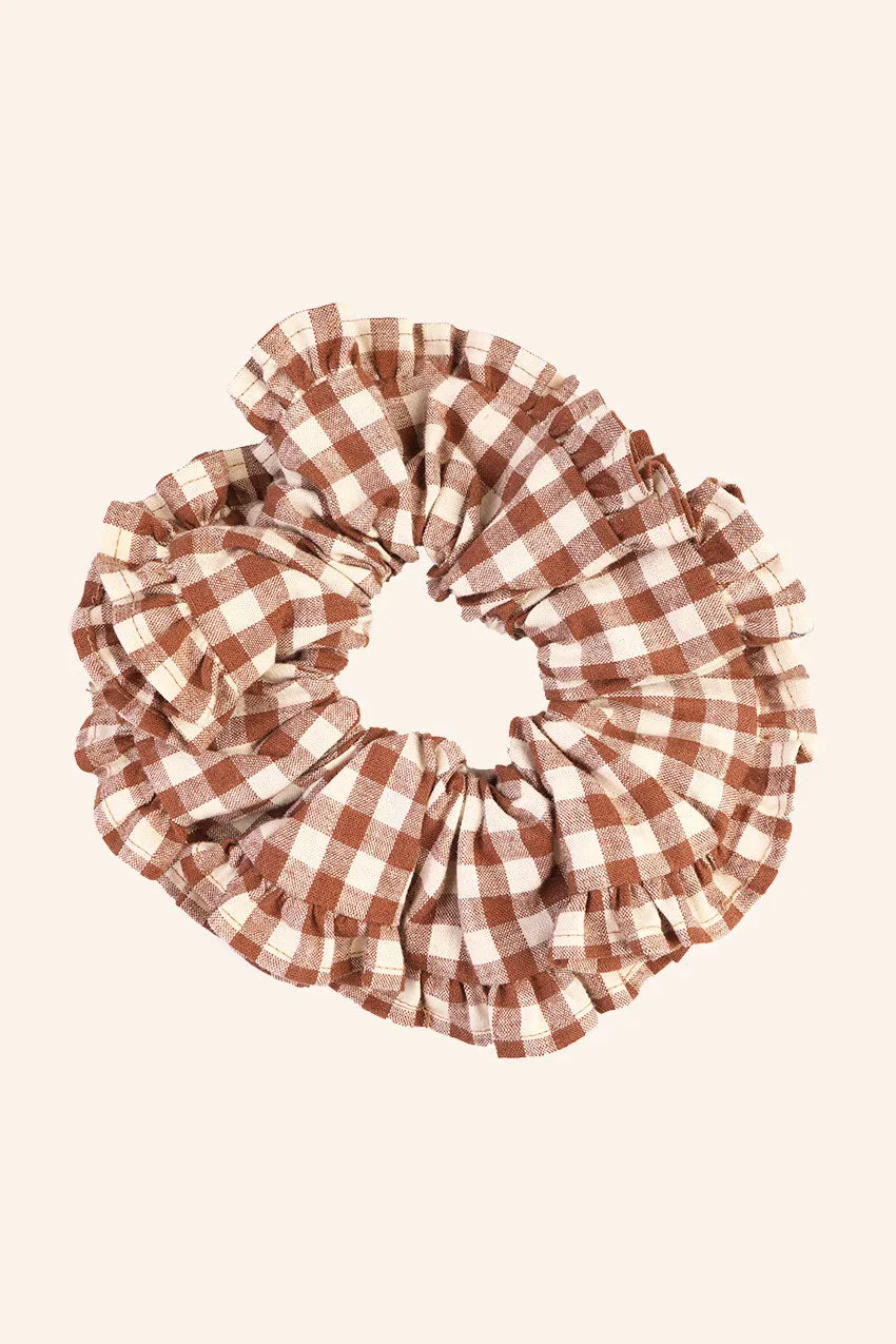 Hair Scrunchie Brown Gingham