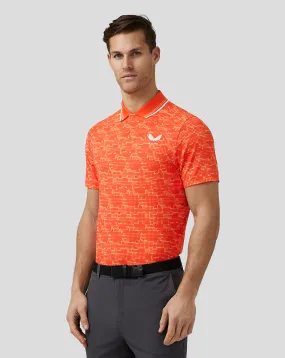 Heren Golf Gedrukte Tech Polo - Diep Oranje