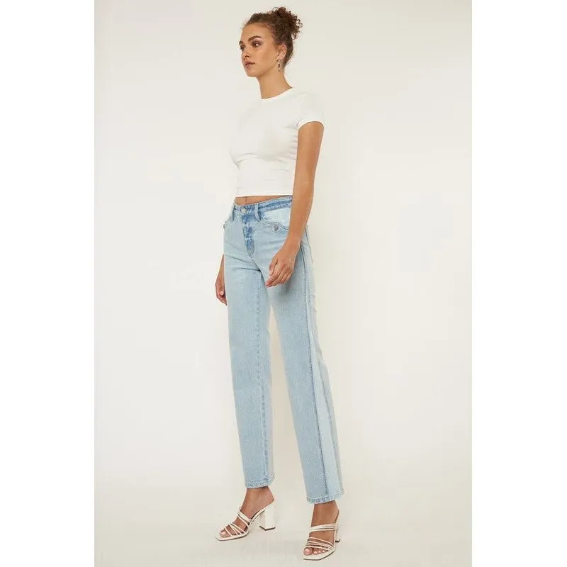 High Rise Contrast Accent Straight Leg Jean