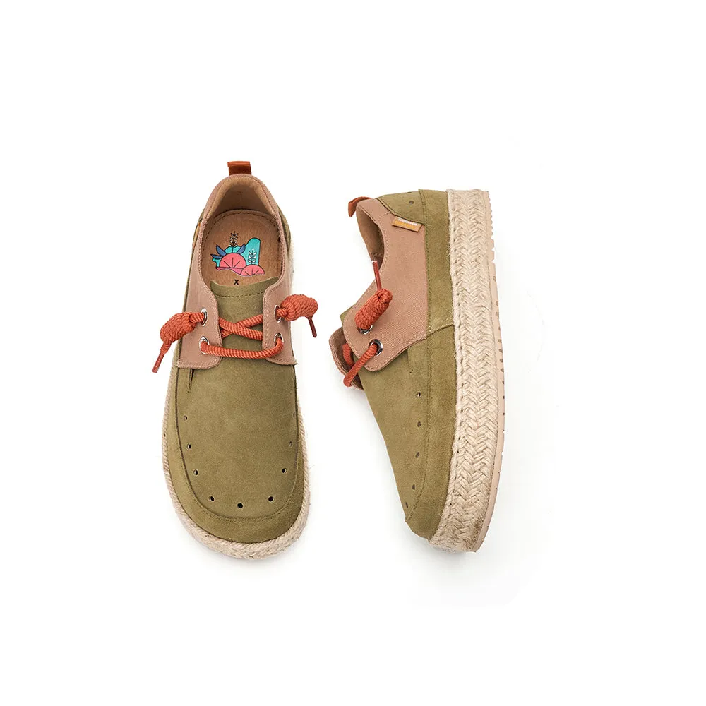 JOY&MARIO Handmade Women’s and Men's Slip-On Espadrille Cow Suede and Twill Couple Loafers in Green-05639W/M