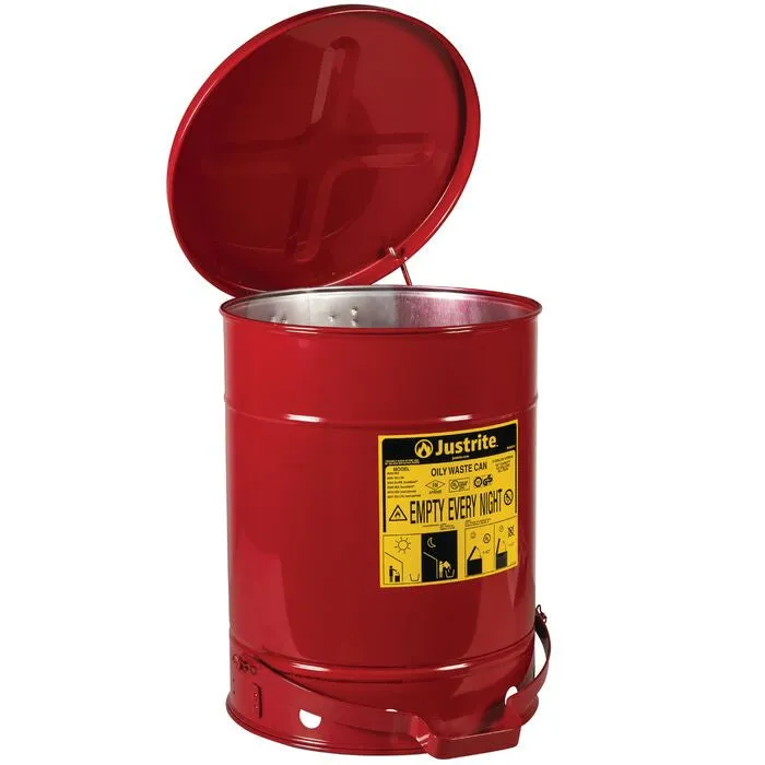 Justrite Steel Oily Waste Can Red