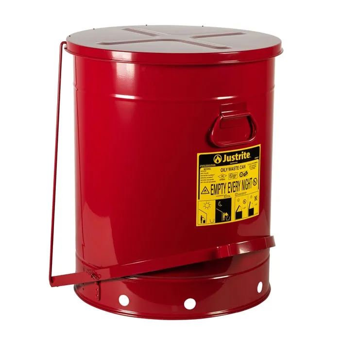 Justrite Steel Oily Waste Can Red