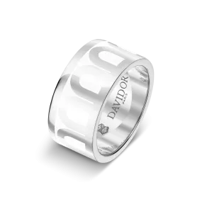 L'Arc de DAVIDOR Ring GM, 18k White Gold with Neige Lacquered Ceramic