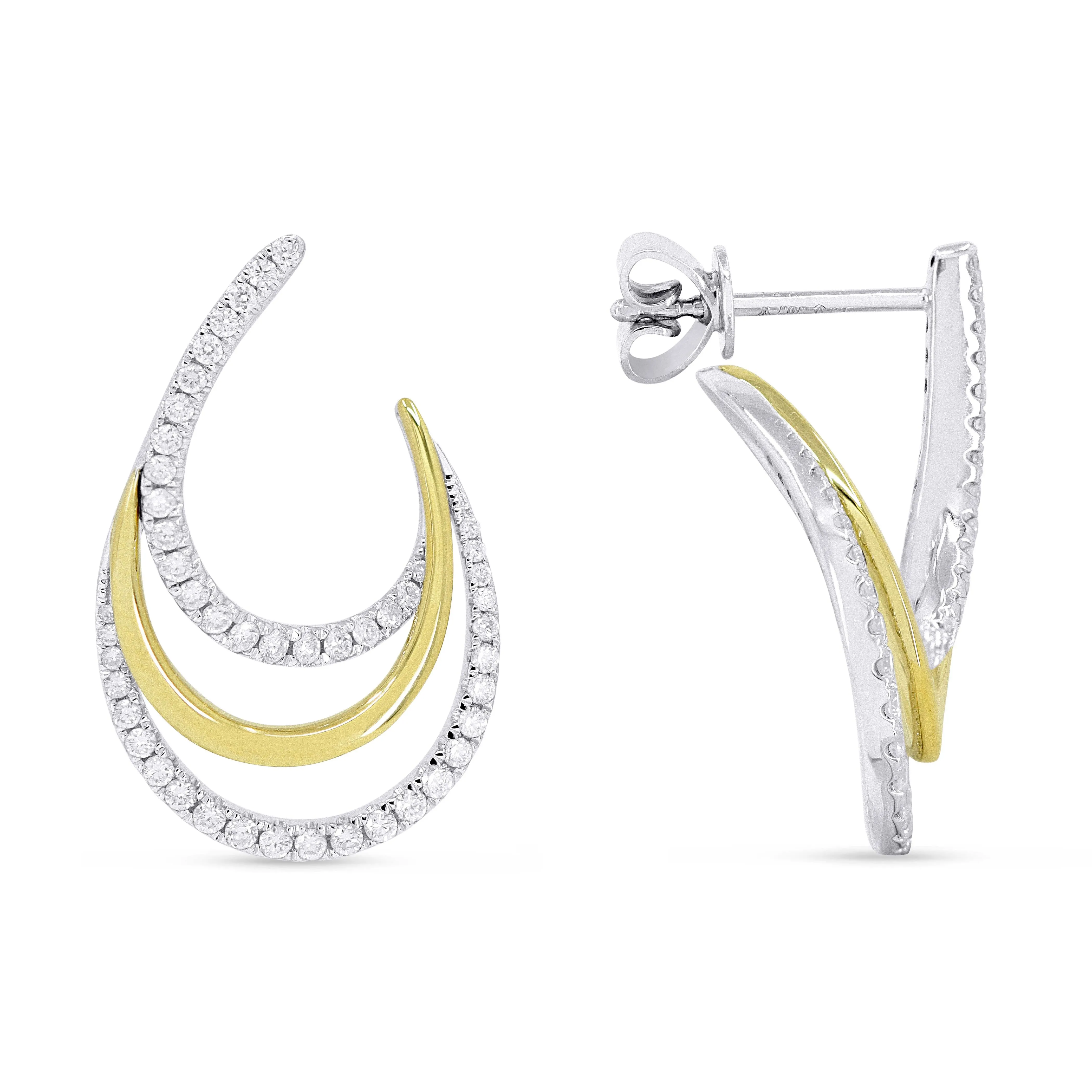 MODERN TWO-TONE GOLD DIAMOND EARRINGS, .56 CT TW