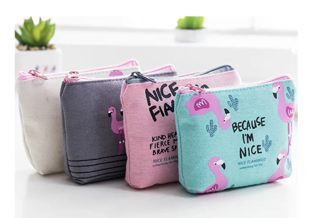 Porte Monnaie ou pochette "Flamand Rose" en toile canvas colorée (5 coloris)