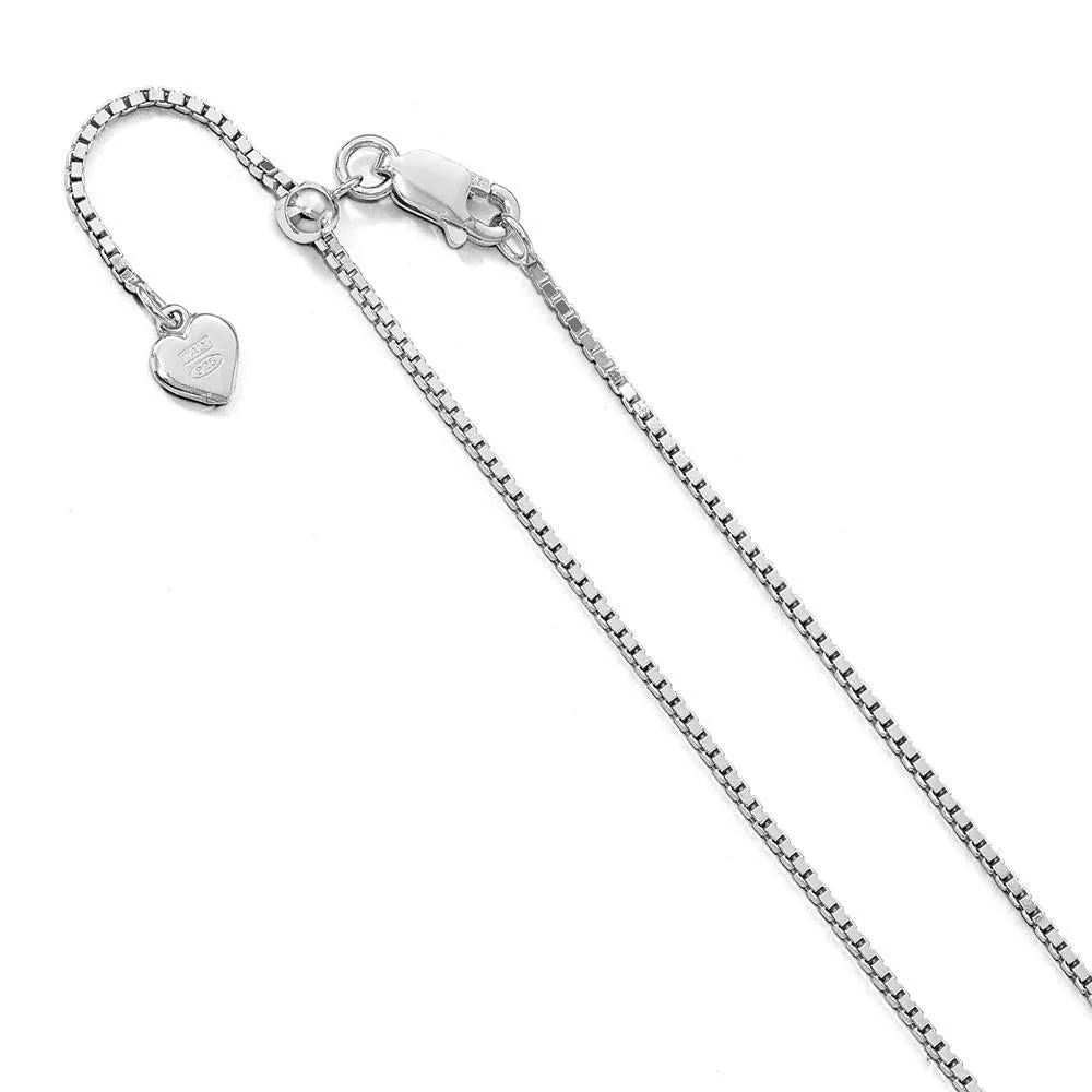 Rhodium Over Sterling Silver Box 1mm Adjustable 22 Chain