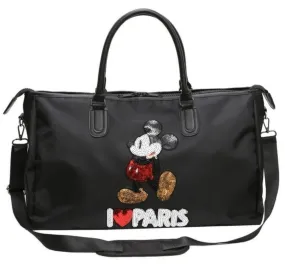 Sac de Voyage Mickey Mouse Noir "I ❤️ Paris" en tissu Oxford : Spacieux et très chic !