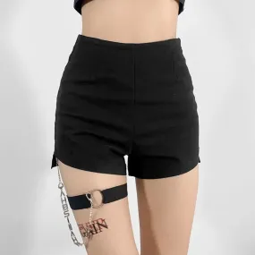 Sexy High Waist Women Skinny Shorts  Chain Black Goth Short Pants