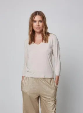 Soft Touch Semi Relaxed 3/4 Sleeve V Neck