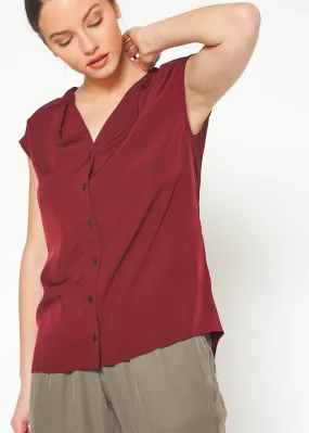 Women's Basic Sleeveless V Neck Button Top