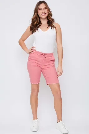 Women's Petite Elastic Bermuda with Fray Hem