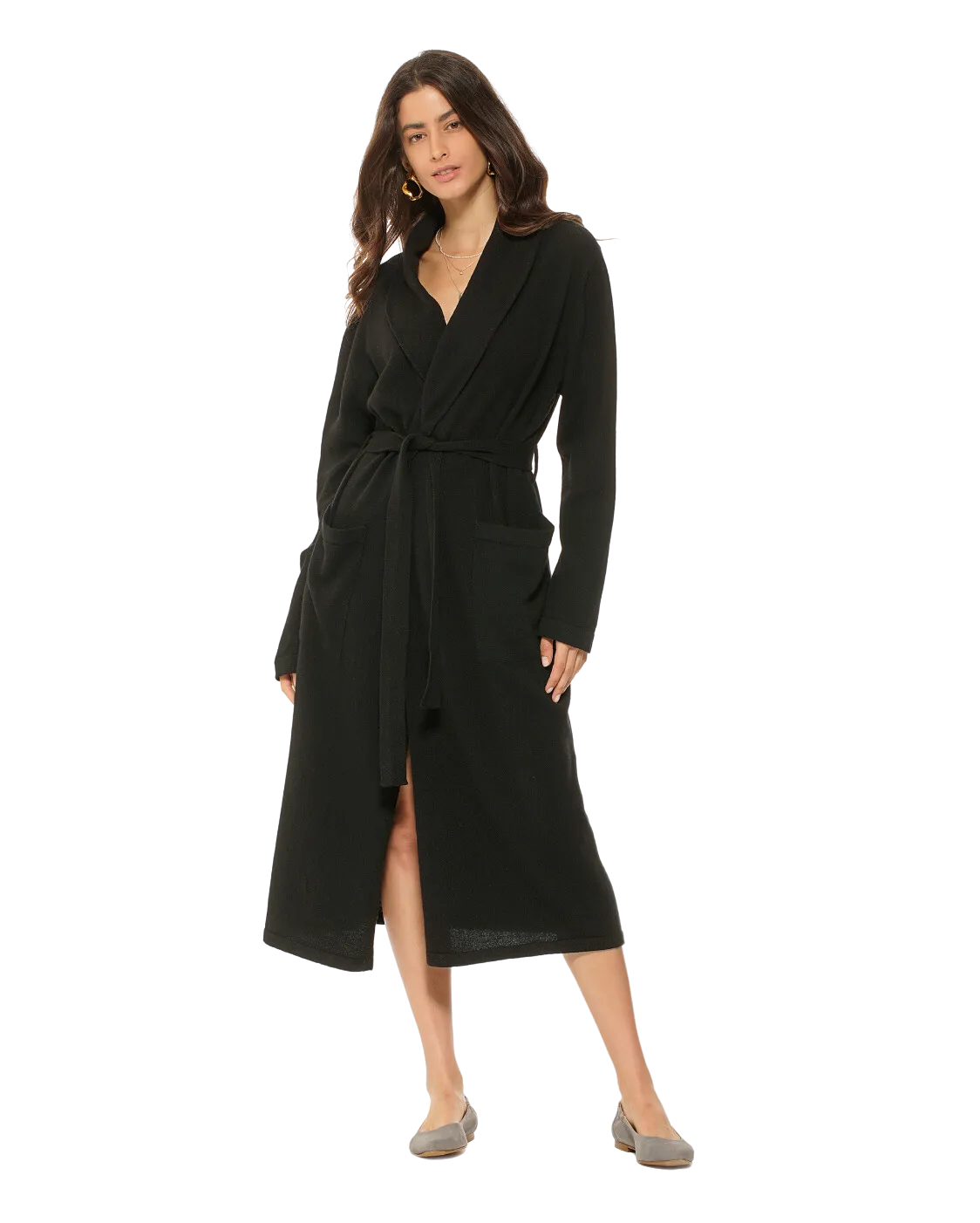 Women's Pure Cashmere Knit Robe, Black Color