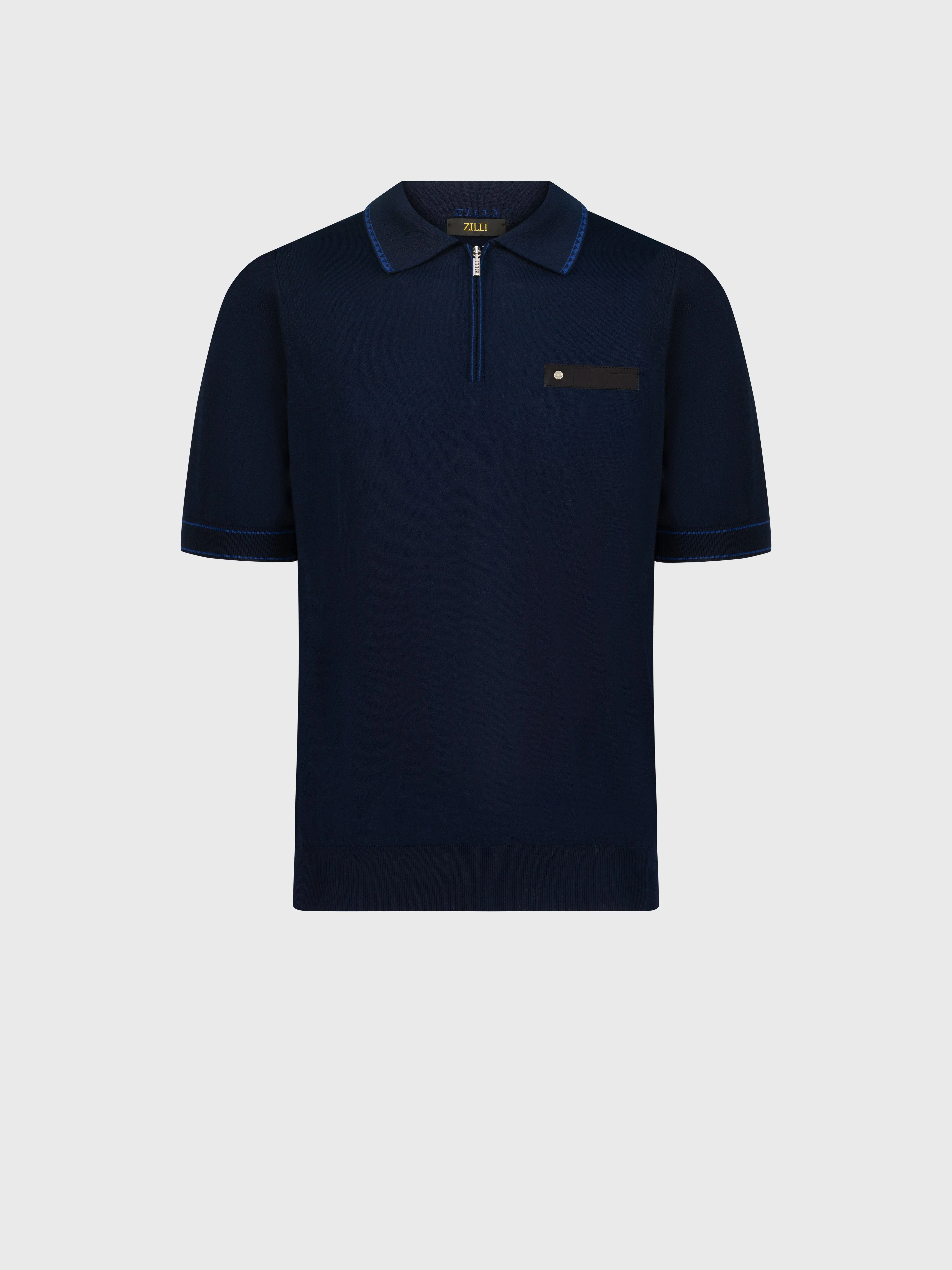 Zipped Polo Shirt with Crocodile Details